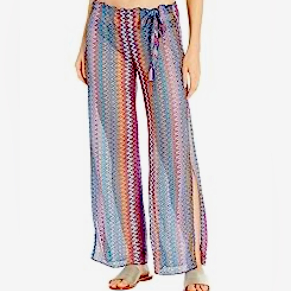 Becca by Rebecca Virtue Wander Crochet Sheer Side Slit Pants Size Large